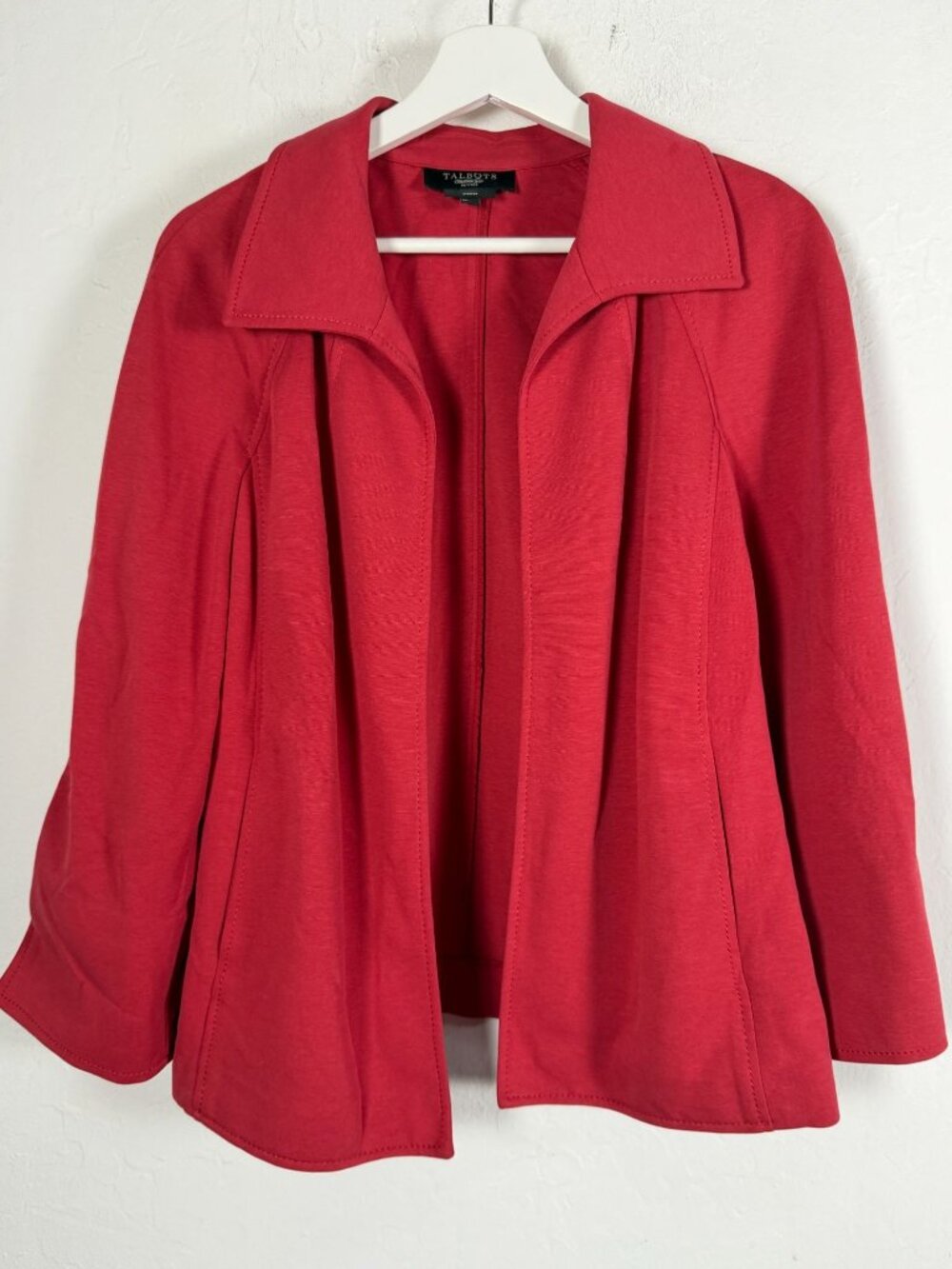Talbots Petites Red Ponte Knit Open Front Swing Blazer Jacket Size 12P Stretch